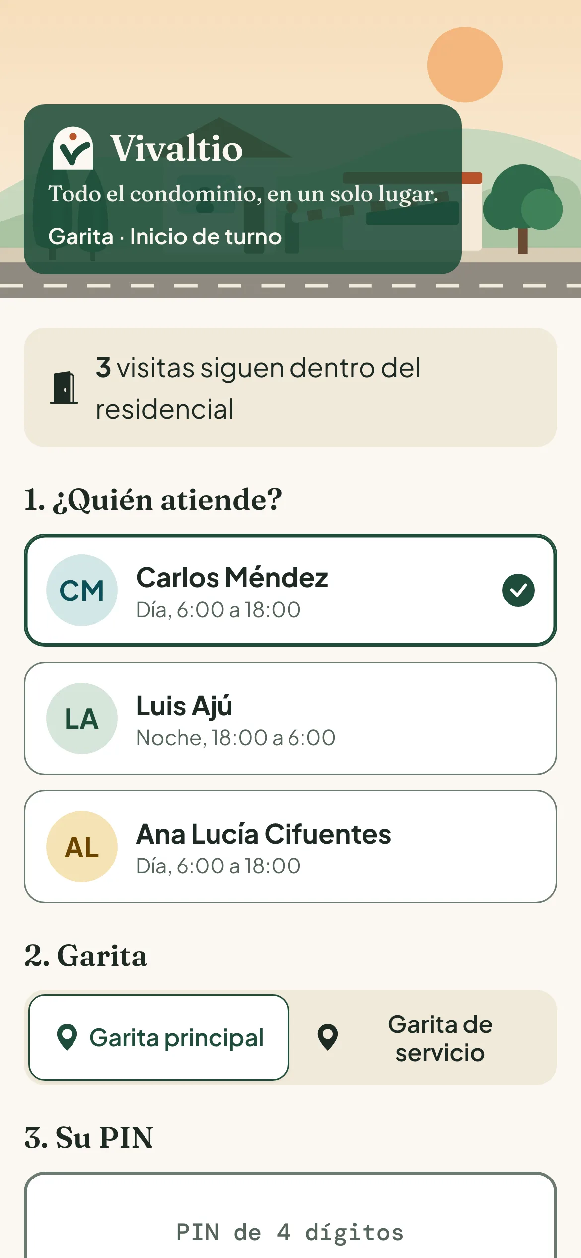 Inicio de turno del guardia